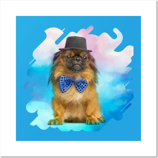 Cute Pekingese dog with bow tie and hat Wall Art by Nartissima